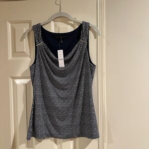 White House Black Market Navy and White Sleeveless Blouse
